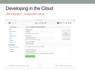 Developing in the Cloud
JIRA Integration – Configuration github
 