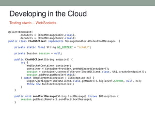 Developing in the Cloud
Testing ctweb – WebSockets
 