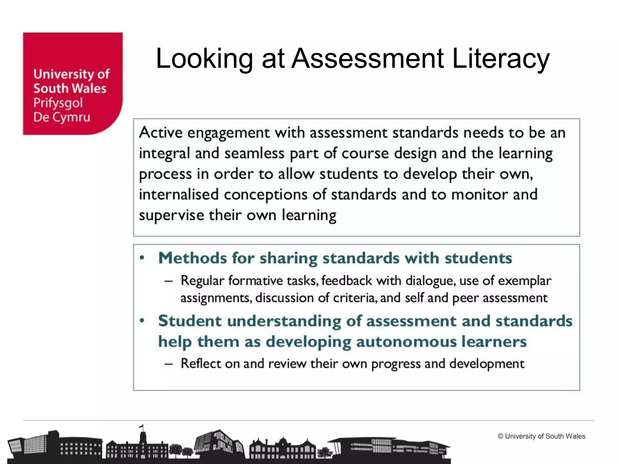 © University of South Wales
Looking at Assessment Literacy
 