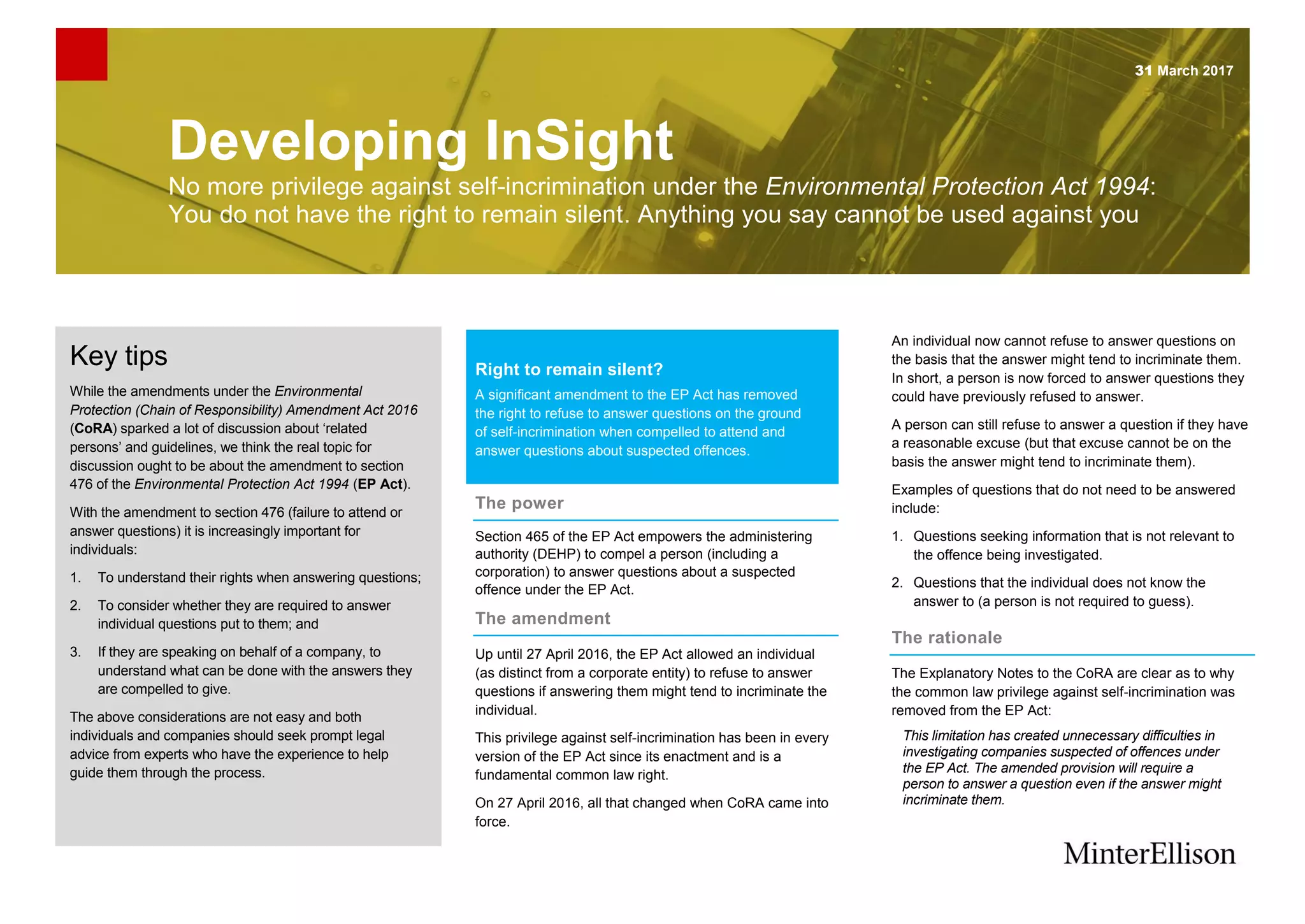 No more privilege against selfincrimination under the Environmental