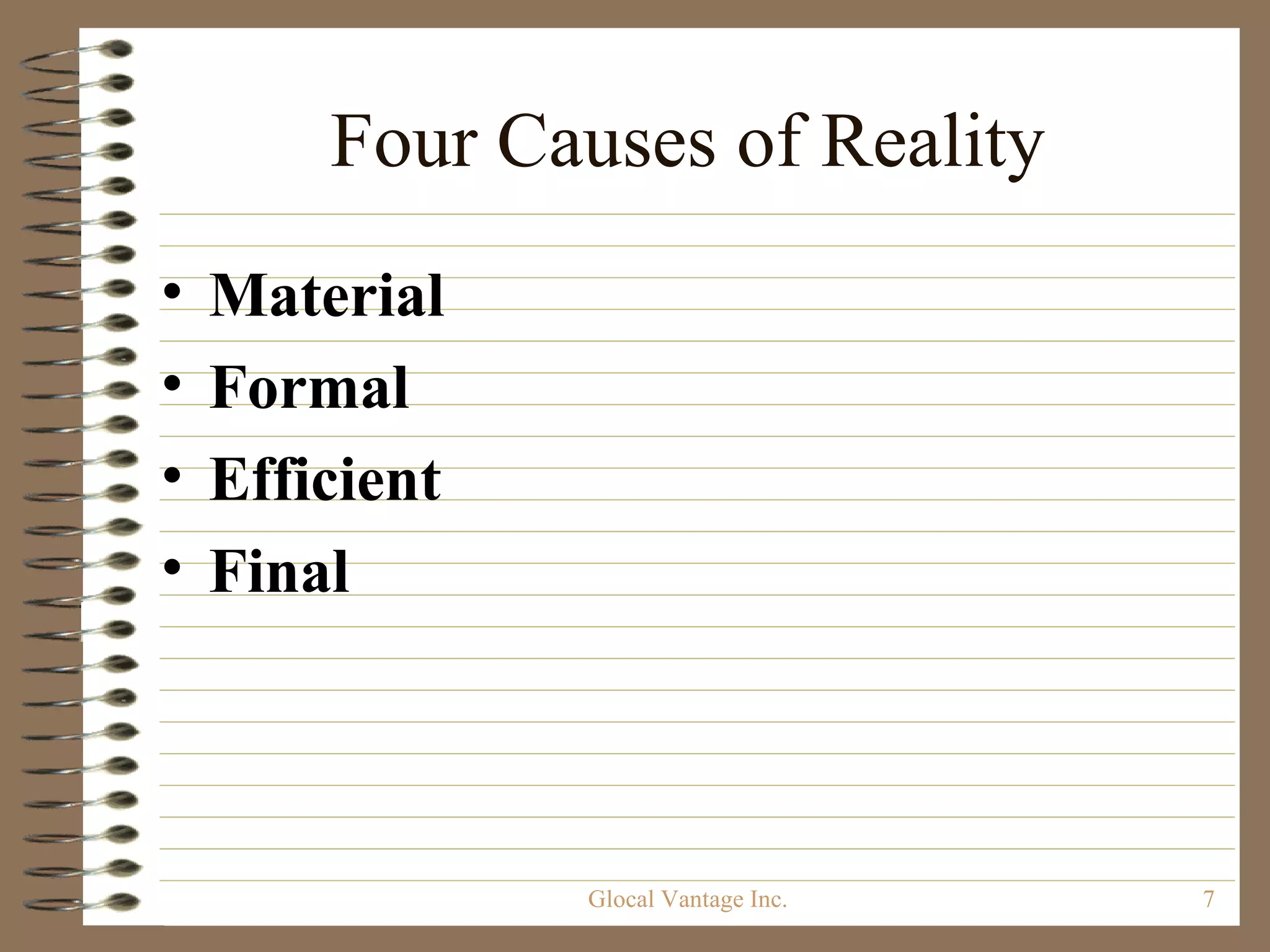 Four Causes of Reality Material Formal Efficient Final Glocal Vantage Inc. 