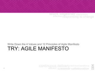 TRY: AGILE MANIFESTO
Write Down the 4 Values and 12 Principles of Agile Manifesto
11
 