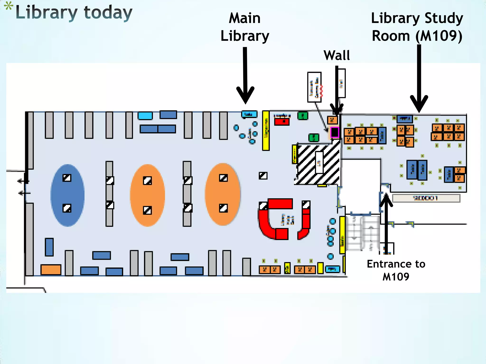 * Main
Library
Library Study
Room (M109)
Wall
Entrance to
M109
 