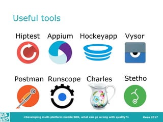 Киев 2017
Useful tools
<Developing multi-platform mobile SDK, what can go wrong with quality?>
Hiptest HockeyappAppium
Run...