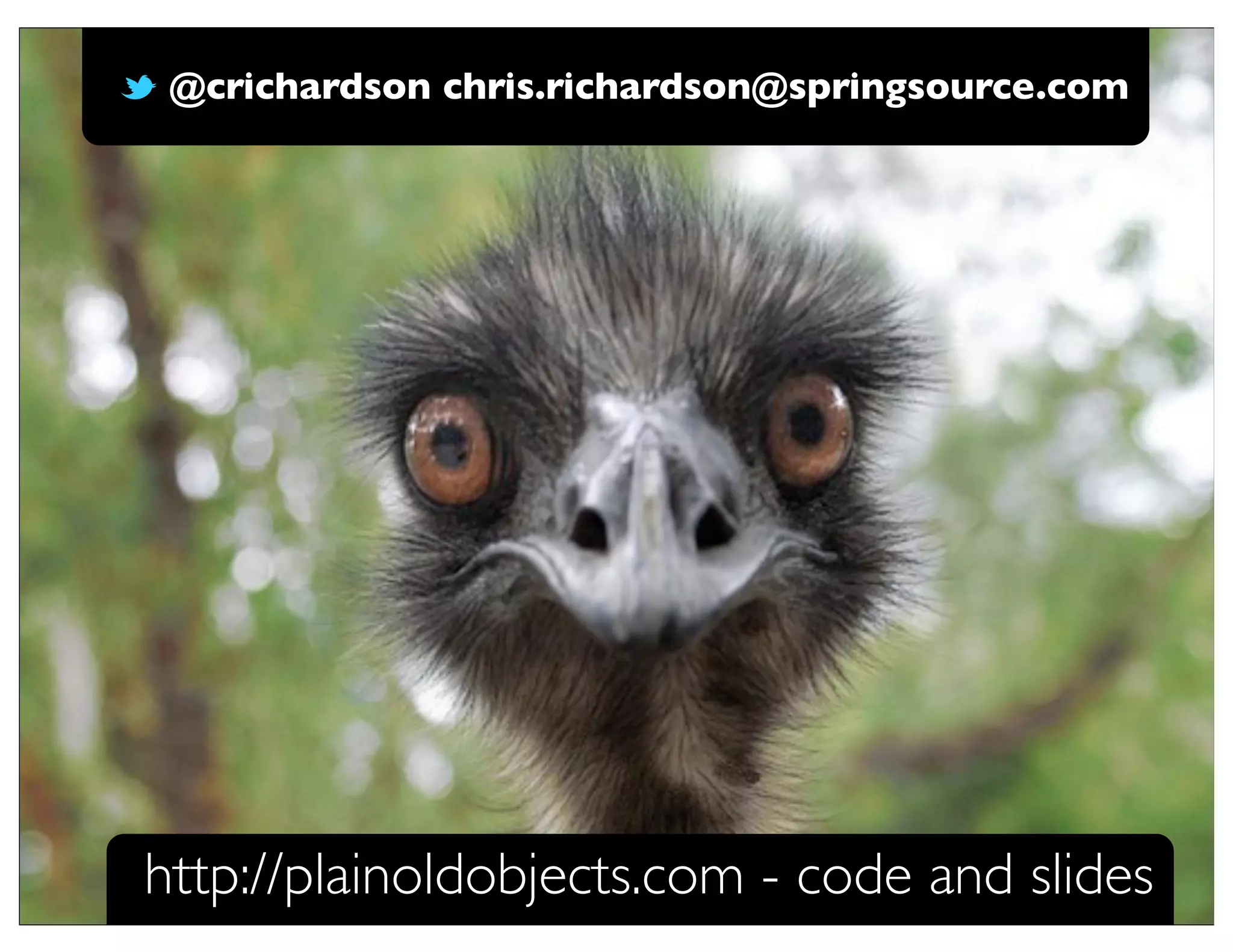 @crichardson
@crichardson chris.richardson@springsource.com
http://plainoldobjects.com - code and slides
 
