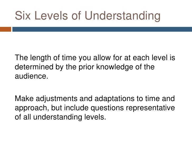 Developing Questions To Support The Six Levels Of Understanding