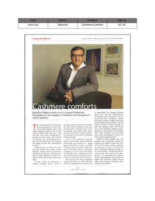 Date Edition Headline Page no. 
June-July 
National 
Cashmere Comfort 
62--65 
 