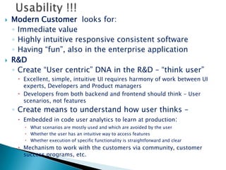 Security - How to create a trust?Customer puts his sensitive data out of his premises Data should be safe. Vendor responsibility that data will never be lost.Data should be visible only to the customer. Vendor responsibility that one customer cannot see data of the other customer.Site should be well protected. Vendor responsibility that penetration from outside is 100% locked.R&D - Should give same guarantees as bank gives to its customersSecure code courses & on-going instructionsSecure code reviewsExecution of penetration tests by special companiesSecurity certificationApplication firewall