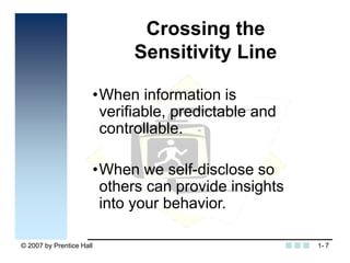 © 2007 by Prentice Hall 7
Crossing the
Sensitivity Line
•When information is
verifiable, predictable and
controllable.
•Wh...