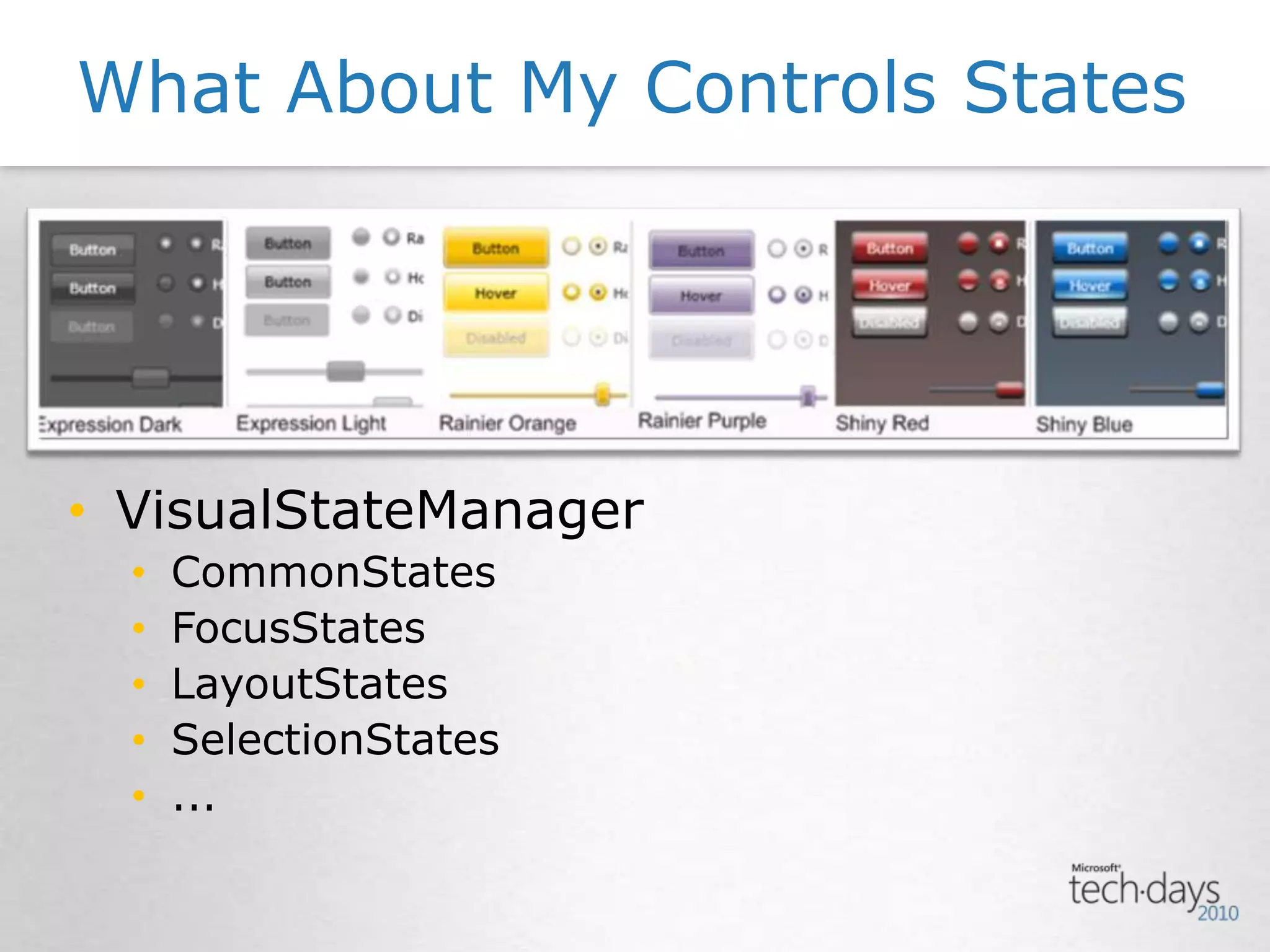 VisualStateManagerCommonStatesFocusStatesLayoutStatesSelectionStates...What About My Controls States
