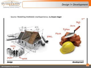 Design != Development



                Source: Modelling theMobile UserExperience, by bryan rieger




                 ...