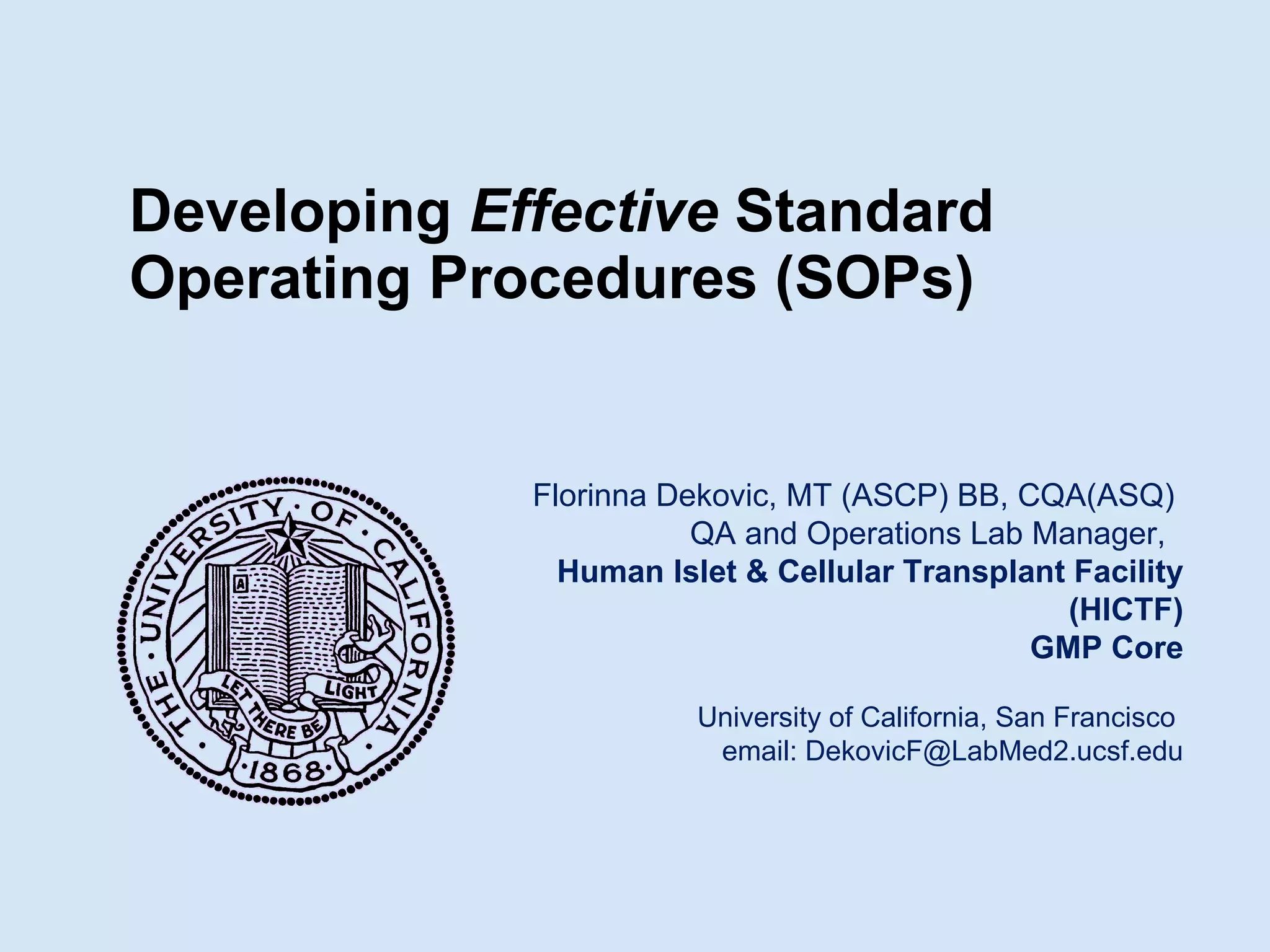 Developing Effective Standard Operating Procedures | PPT