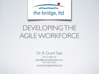 DEVELOPINGTHE
AGILE WORKFORCE
Dr. R. GrantTate
the bridge-ltd
grant@mybridgeonline.com
434-466-4655
www.mybridgeonline.com
1
 