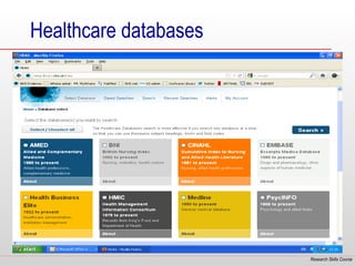 Healthcare databases




                       Research Skills Course
 