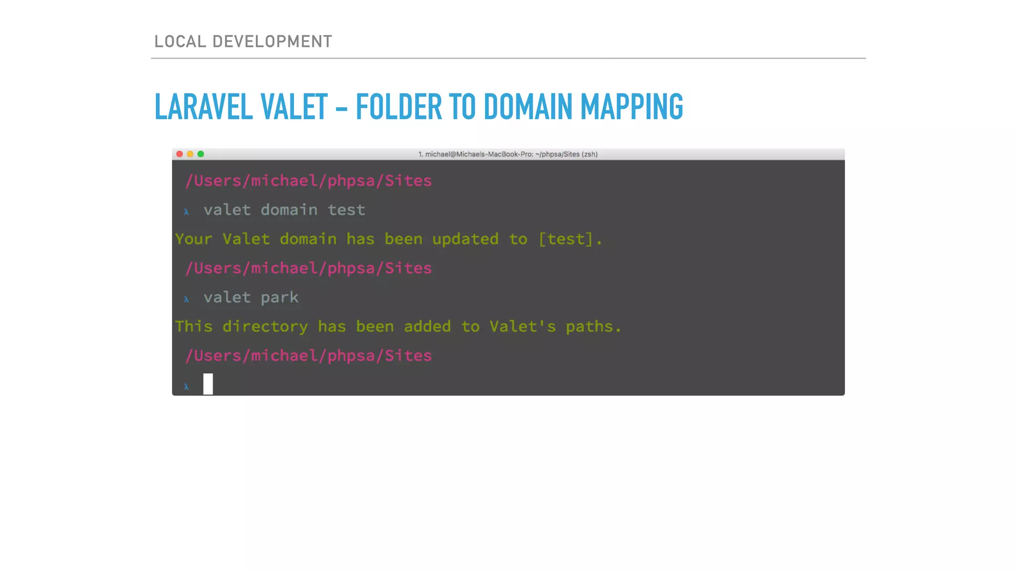 LOCAL DEVELOPMENT
LARAVEL VALET - FOLDER TO DOMAIN MAPPING
 