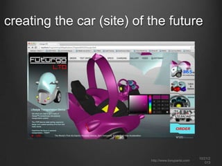 creating the car (site) of the future

http://www.tonyparisi.com

10/22/2
013

 