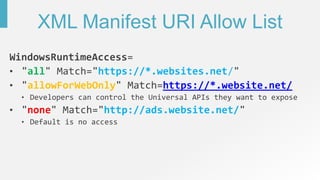 XML Manifest URI Allow List
all https://*.websites.net/
allowForWebOnly https://*.website.net/
none http://ads.website.net/
 