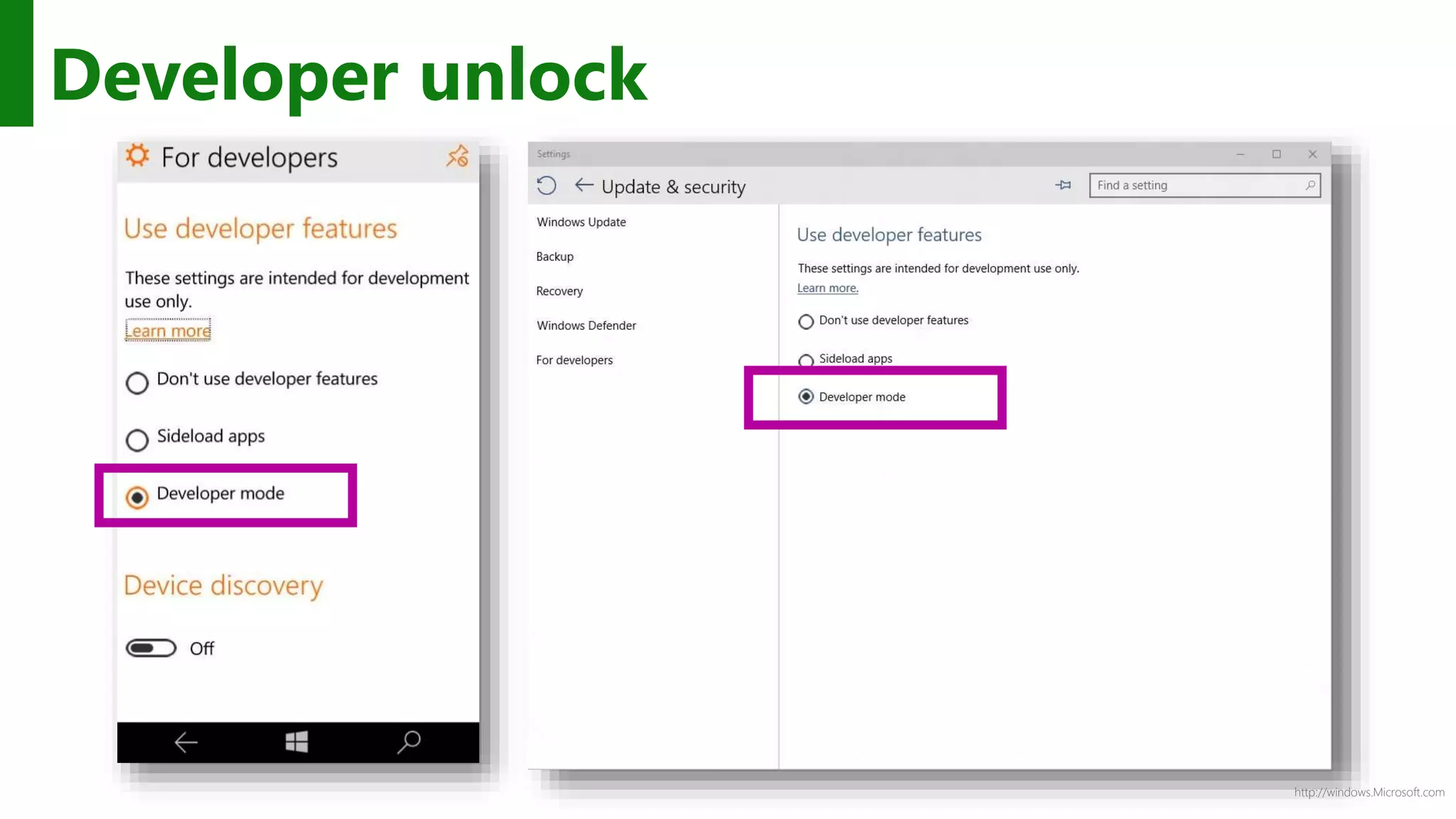 http://windows.Microsoft.com
Developer unlock
 