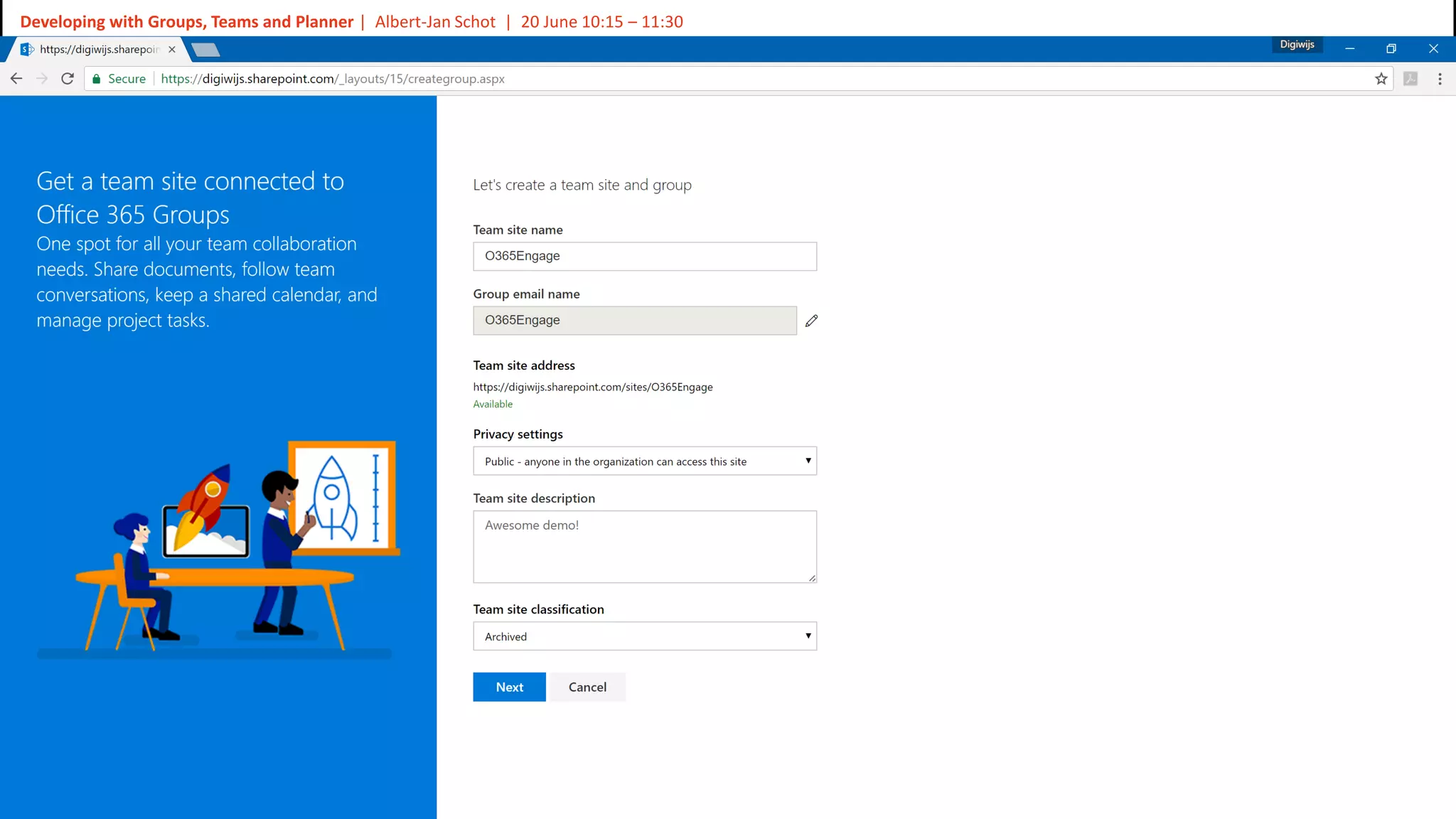 20
Slide
20
Developing with Groups, Teams and Planner | Albert-Jan Schot | 20 June 10:15 – 11:30
Follow us:
#O365ENGAGE17
 