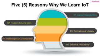favoriot
04. Interdisciplinary Collaboration
03. Technological Literacy
02. Problem Solving Skills
01. Career Opportunities
05. Enhance Productivity
Five (5) Reasons Why We Learn IoT
 