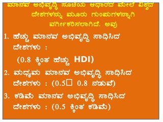 ªÀiÁ£ÀªÀ C©üªÀÈ¢Þ ¸ÀÆaAiÀÄ DzsÁgÀzÀ ªÉÄÃ¯É «±ÀézÀ
zÉÃ±ÀUÀ¼À£ÀÄß ªÀÄÆgÀÄ UÀÄA¥ÀÄUÀ¼À£ÁßV
ªÀVÃðPÀj¸À¯ÁVzÉ. CªÀÅ
1. ºÉZÀÄÑ ªÀiÁ£ÀªÀ C©üªÀÈ¢Ý ¸Á¢ü¹zÀ
zÉÃ±ÀUÀ¼ÀÄ :
(0.8 QÌAvÀ ºÉZÀÄÑ HDI)
2. ªÀÄzsÀåªÀÄ ªÀiÁ£ÀªÀ C©üªÀÈ¢Þ ¸Á¢ü¹zÀ
zÉÃ±ÀUÀ¼ÀÄ : (0.5– 0.8 £ÀqÀÄªÉ)
3. PÀrªÉÄ ªÀiÁ£ÀªÀ C©üªÀÈ¢Þ ¸Á¢ü¹zÀ
zÉÃ±ÀUÀ¼ÀÄ : (0.5 QÌAvÀ PÀrªÉÄ)
 