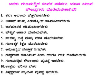 d£ÀgÀÄ UÀÄtªÀÄlÖzÀ fÃªÀ£À £ÀqÉ¸À®Ä AiÀiÁªÀ AiÀiÁªÀ
¸Ë®¨sÀåUÀ¼ÀÄ zÉÆgÉAiÀÄ¨ÉÃPÁVzÉ?
1. vÀ¯Á DzÁAiÀÄ ºÉZÀÑ¼ÀªÁUÀ¨ÉÃPÀÄ
2. §qÀvÀ£À ªÀÄvÀÄÛ ¤gÀÄzÉÆåÃUÀ PÀrªÉÄAiÀiÁUÀ¨ÉÃPÀÄ
3. C¸ÀªÀiÁ£ÀvÉ PÀrªÉÄAiÀiÁUÀ¨ÉÃPÀÄ
4. ¥Ë¶ÖPÀ DºÁgÀ zÉÆgÉAiÀÄ¨ÉÃPÀÄ.
5. ¸ÁPÀµÀÄÖ §mÉÖ ªÀÄvÀÄÛ ªÀ¸Àw zÉÆgÉAiÀÄ¨ÉÃPÀÄ
6. UÀÄuÁvÀäPÀ ²PÀët zÉÆgÉAiÀÄ¨ÉÃPÀÄ
7. DgÉÆÃUÀåzÀ ¸ÀÄgÀPÀëvÉ ¹UÀ¨ÉÃPÀÄ
8. ±ÀÄzÀÞªÁzÀ PÀÄrAiÀÄÄªÀ ¤ÃgÀÄ ºÁUÀÆ UÁ½ zÉÆgÉAiÀÄ¨ÉÃPÀÄ
9. UÀÄtªÀÄlÖzÀ ±ËZÁ®AiÀÄ ªÀåªÀ¸ÉÜ EgÀ¨ÉÃPÀÄ.
10. GvÀÛªÀÄ ¥Àj¸ÀgÀ ¨ÉÃPÀÄ
11. ¤µÀàPÀë¥ÁvÀ £Áå¬ÄPÀ ªÀåªÀ¸ÉÜ EgÀ¨ÉÃPÀÄ.
 
