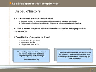 Le développement des compétences

 Un peu d’histoire …

  A la   base: une initiative individuelle !
         Point de d...
