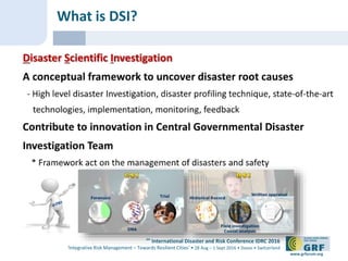 6th
International Disaster and Risk Conference IDRC 2016
‘Integrative Risk Management – Towards Resilient Cities‘ • 28 Aug – 1 Sept 2016 • Davos • Switzerland
www.grforum.org
What is DSI?
 