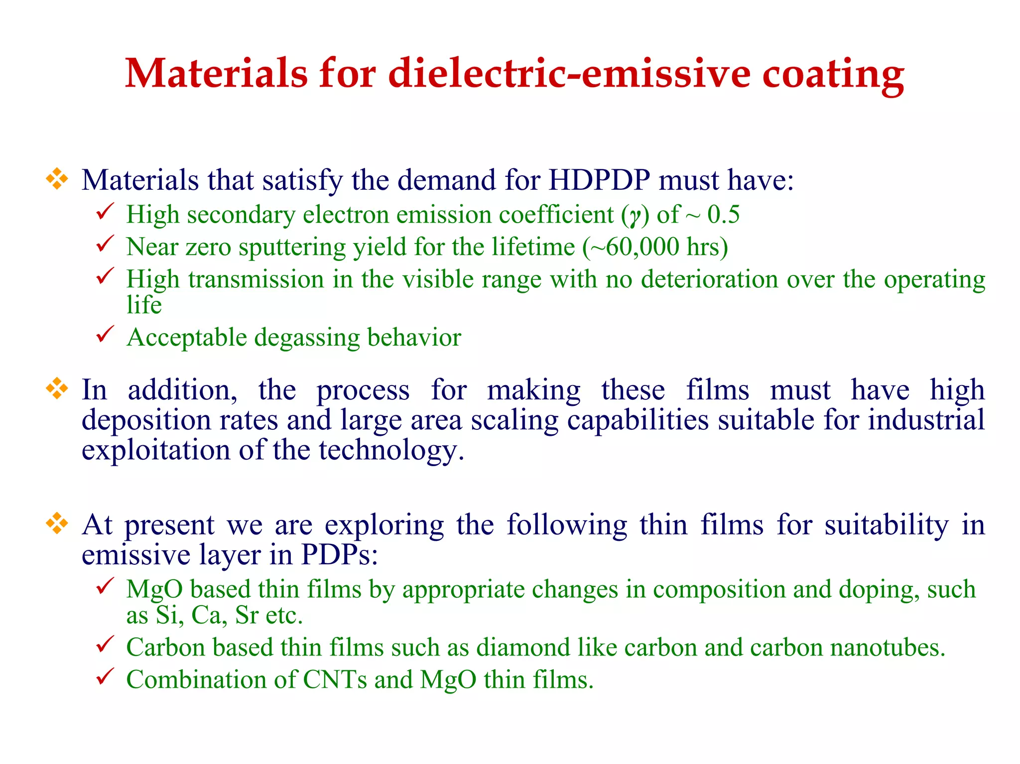 Development Of Emissive Layers For High Definition Plasma Displays