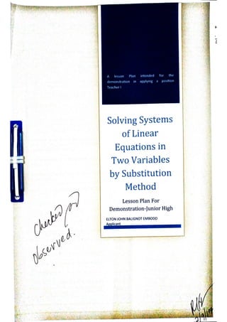 Developmental Method of Lesson Plan on  Solving systems of linear equations by substitution method  - detailed