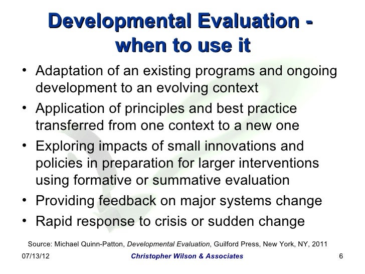 Developmental evaluation learning as you go