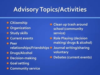 Advisory Topics/ActivitiesCitizenship   		