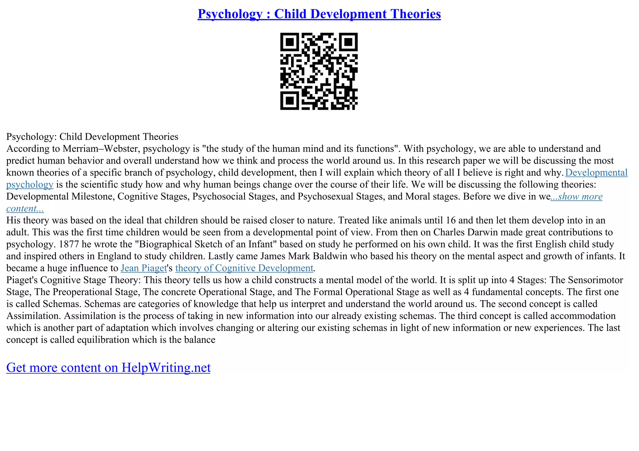 Developmental Theories Of Child Development | PDF
