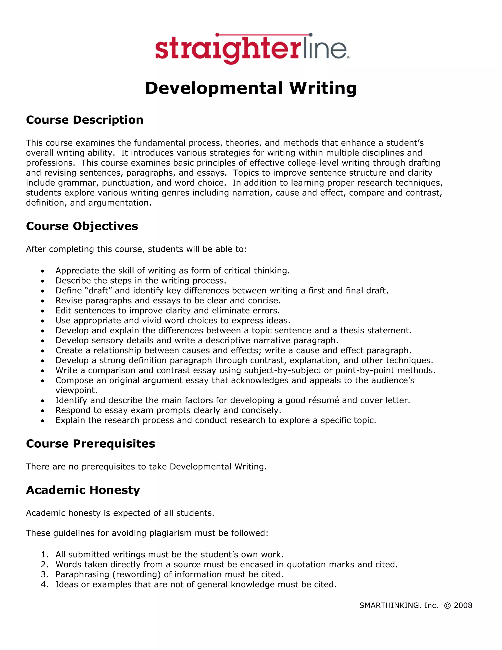 Developmental Writing Syllabus | PDF | Educational Assessment | Education