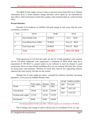 Development and assessment of drinking water supply schemes for solapur ...