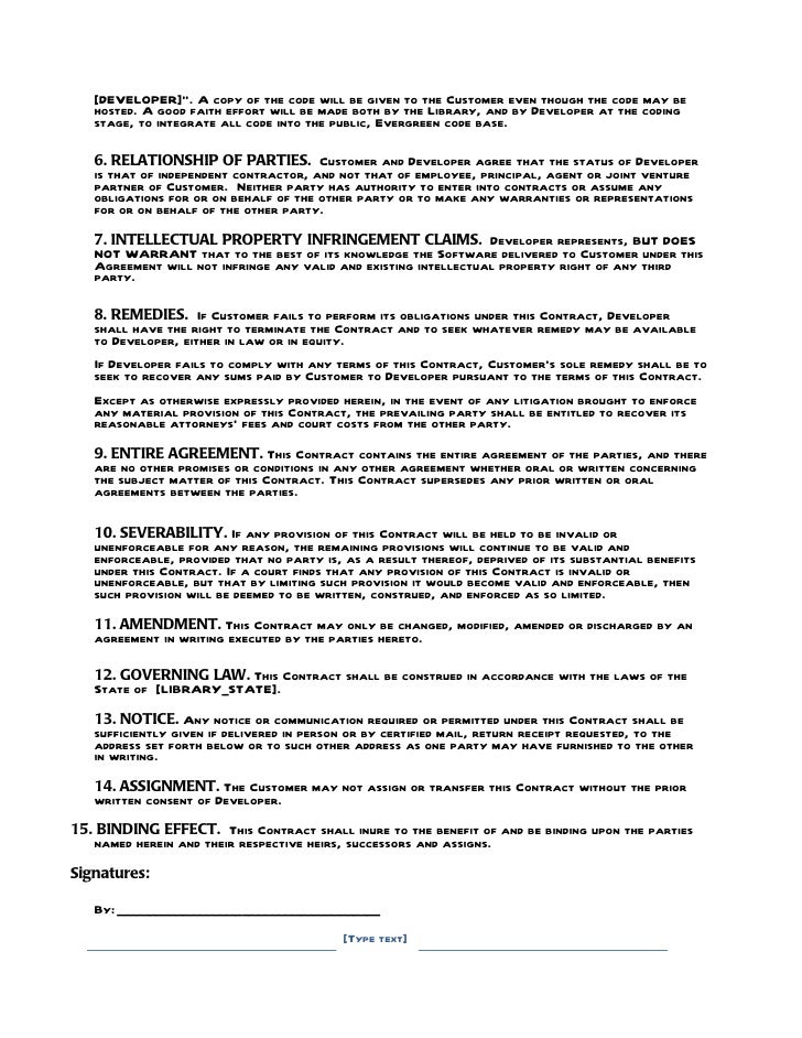 sample contract for contracting with a developer evergreen sample contracts