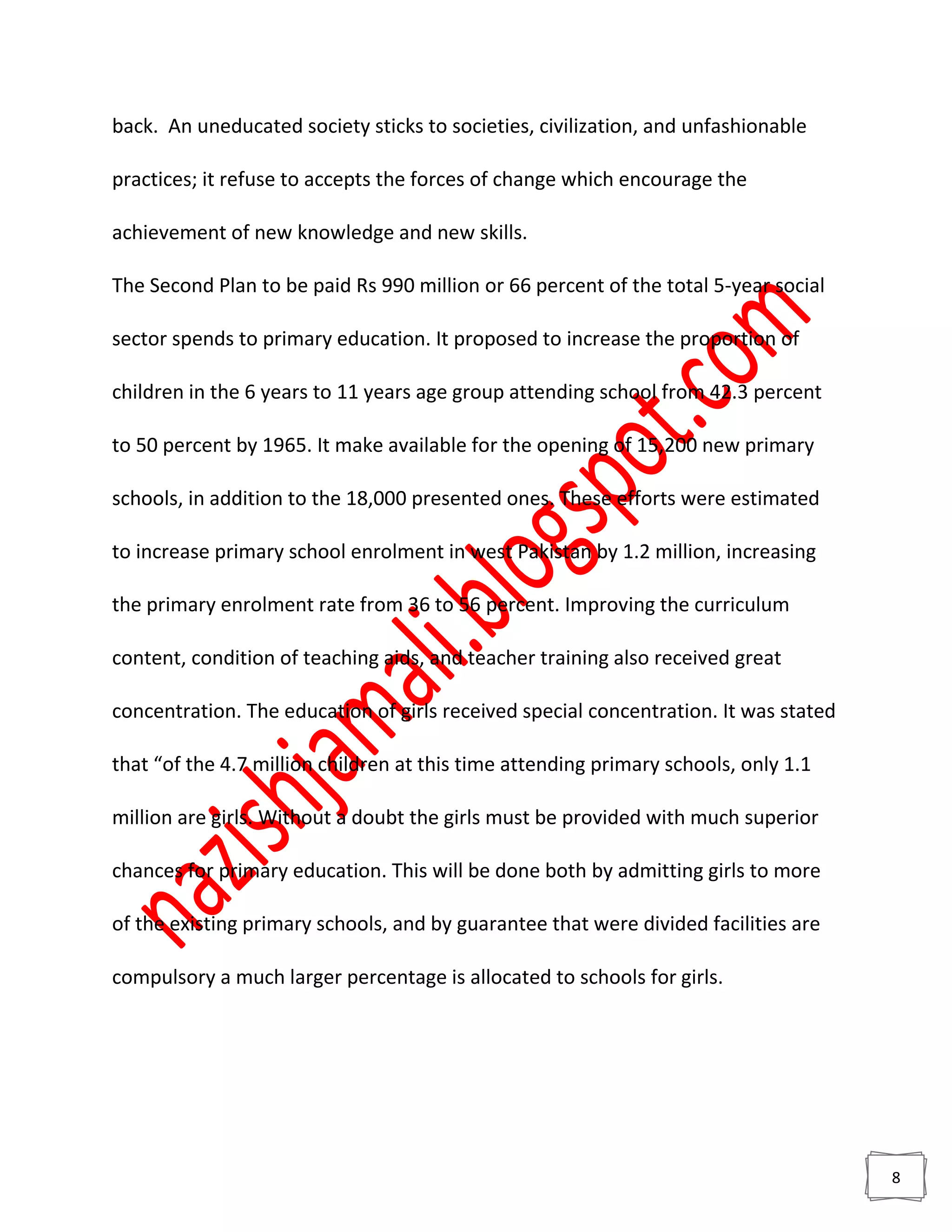 Development of eduation first four plans of pakistan | PDF