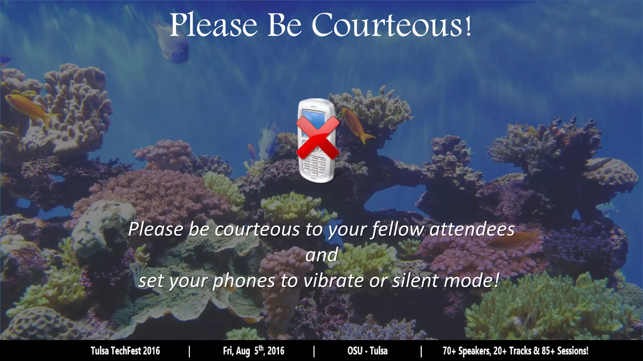 Please Be Courteous!
Please be courteous to your fellow attendees
and
set your phones to vibrate or silent mode!
 