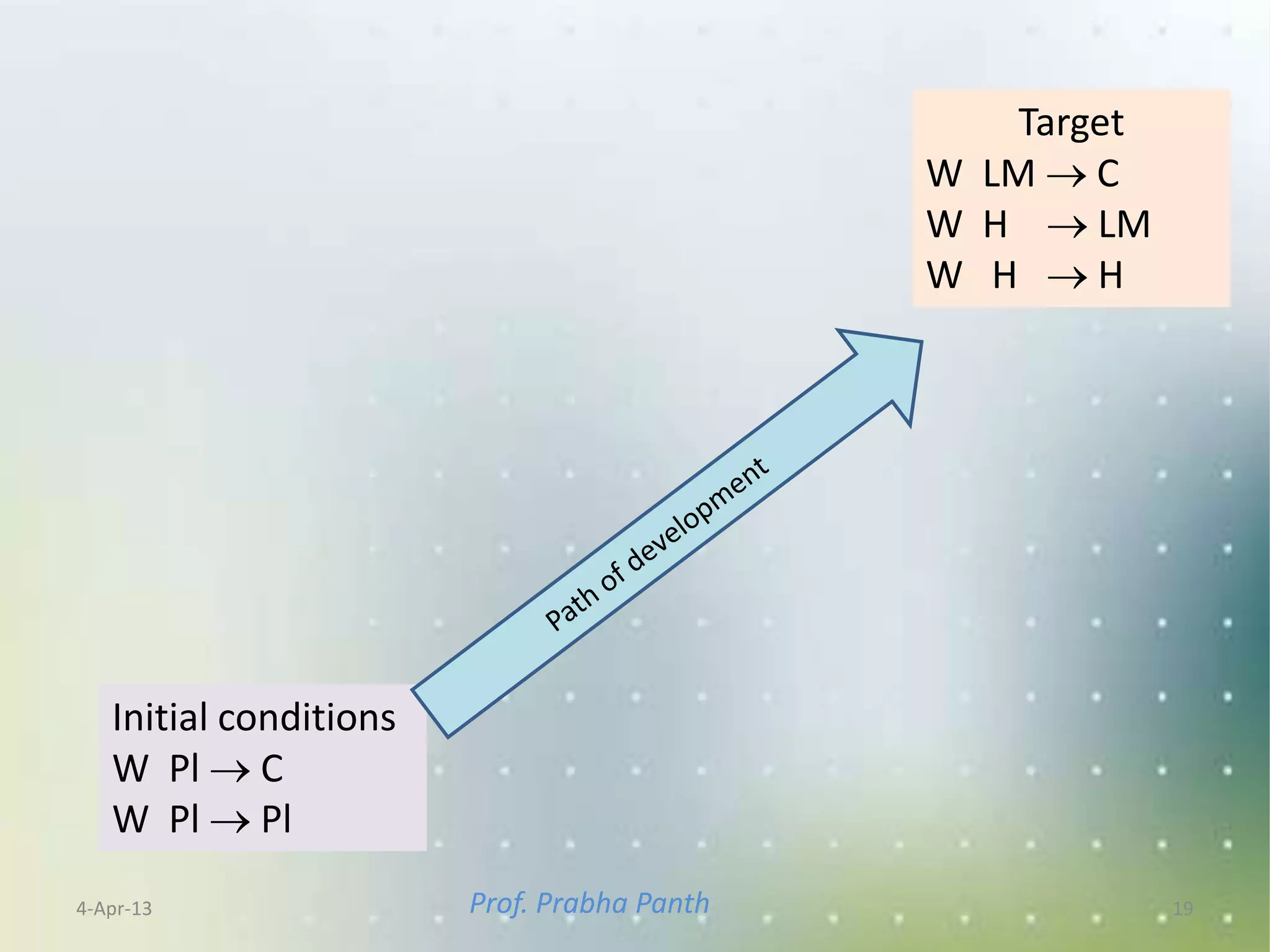 Target
                                             W LM  C
                                             W H  LM
                                             W H H




   Initial conditions
   W Pl  C
   W Pl  Pl
4-Apr-13                Prof. Prabha Panth                19
 
