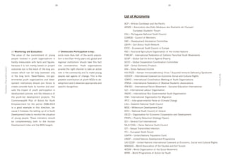 58                                                                                                    59




                                                                                                                                                   List of Acronyms

                                                                                                                                                   B)2'-'B,"(')4&#]]+4('4("'$*+'243#,#3
                                                                                                                                                   B!.!!'-'B00%3#4$#%('"+0'!$4$0'.x(x&4/L'"+0'!$/"#4($0'"+':g!/&%1+^
                                                                                                                                                   ' ' ' ' !/&%1+4('C$/"+($0g'=%&/6'
                                                                                                                                                   )P5'-'2%&$/8/+0+'P4$#%(4:'F%/$*')%/(3#:
                                                                                                                                                   )Y!'-')%/(3#:'%, '+6]+&0
                                                                                                                                                   DB)'-'D+@+:%16+($'B00#0$4(3+')%66#$$++
                                                                                                                                                   DKFP'-'D%('K%03%'F%/$*'P+$N%&k
                                                                                                                                                   !F)!'-'!3/6+(#34:'F%/$*')%/(3#:'#('!/&%1+
                                       WW$6(,@.('@,<$+,9$%:+;&+.@(,$5'                        WW$?*1(A'+.@A$2+'.@A@)+.@(,$@8$X*B$5$                =BY'-'=%%"'4("'B8/:$/&+'Y&84(#04$#%('%, '$*+'e(#$+"'P4$#%(0
                                       ;*+' @4:/+' %, ' $*+' 3%66#$6+($' %, ' >%/(8'          0#(3+'6%&+'$*4('*4:, '%, '$*+'N%&:"'1%1/:4d          =J)B2'-'J($+&(4$#%(4:'=+"+&4$#%('%, ')4$*%:#3'24&%3*#4:'F%/$*'%@+6+($0
                                       1+%1:+' #(@%:@+"' #(' >%/$*' %&84(#04$#%(0' #0'        $#%('#0':+00'$*4('$*#&$>'>+4&0'%:"9'8:%]4:'4("'      .)B2'-'.:%]4:')4::',%&'B3$#%('B84#(0$'2%@+&$>
                                       *4&":>' 6+40/&4]:+' N#$*' ,43$0' 4("' ,#8/&+09'        &+8#%(4:' #(0$#$/$#%(0' 0*%/:"' $4k+' $*#0' ,43$'    .)))'-'.:%]4:')%%1+&4$#%(')%%&"#(4$#%(')%66#$$++
                                       ]+34/0+'#$'#0'(%$'6+&+:>']40+"'%('1&%A+3$'             #($%' 3%(0#"+&4$#%(T' F%/$*' %&84(#04$#%(0'          .D2'-'.&%00'D%6+0$#3'2&%"/3$'
Conclusions : From words to action !




                                       %/$3%6+0']/$'#0'$*+'&+0/:$'%, ':#,+d:%(8'1&%d          1&%@#"+'$*+'*$'3*4((+:'$%'$4k+'4('43$#@+'         .PJ'-'.&%00'P4$#%(4:'J(3%6+
                                       3+00+0' N*#3*' 34(' ]+' ,/::>' 400+00+"' %(:>'         &%:+'#('$*+'3%66/(#$>'4("'$%'64k+'>%/(8'             7J<^BJDC'-'7/64('J66/(%"+,#3#+(3>'<#&/0'^'B3M/#&+"'J66/(+'D+,#3#+(3>'C>("&%6+




                                                                                                                                                                                                                                              List of Acronyms
                                       #(' $*+' :%(8' $+&6T' P+@+&$*+:+009' (%(d8%@d          1+%1:+' &+4:' 48+($0' %, ' 3*4(8+T' ;*#0' #0' $*+'   J)!C)X'-'J($+&(4$#%(4:')%@+(4($'%('!3%(%6#3'C%3#4:'4("')/:$/&4:'X#8*$0'
                                       +&(6+($4:' >%/$*' %&84(#04$#%(0' 4("' "+@+:d           8&+4$+0$'3%($&#]/$#%('%, '>%/$*'P.Y0'$%'"+d          J)FY'-'J($+&(4$#%(4:')%%&"#(4$#%('++$#(8'%, 'F%/$*'Y&84(#04$#%(0
                                       %16+($' #(0$#$/$#%(0' 0*%/:"' A%#(' ,%&3+0' $%'        @+:%16+($'4("'#$'"+0+&@+0'411&%1$+'4("'           J=CB'-'J($+&(4$#%(4:'=+"+&4$#%('%, '+"#34:'C$/"+($0g'B00%3#4$#%(0
                                       3&+4$+'3%(3&+$+'$%%:0'$%'6%(#$%&'4("'+@4:d             01+3#,#3'&+3%8(#$#%(T                                J=dC!J'-'J($+&(4$#%(4:'=4:3%('%@+6+($'-'C%3#4:#0$'!"/34$#%('J($+&(4$#%(4:
                                       /4$+' $*+' #6143$' %, ' >%/$*' 14&$#3#14$#%(' #('                                                           JEY'-'J($+&(4$#%(4:'E4]%/&'Y&84(#04$#%(
                                       "+@+:%16+($'1%:#3#+0'4("'$*+'&+:+@4(3+'%, '                                                                 JP.FY'-'J($+&(4$#%(4:'P%('.%@+&(6+($4:'F%/$*'Y&84(#04$#%(
                                       $*+' >%/$*d:+"' "+@+:%16+($' 1&%A+3$0T' ;*+'                                                                JY'-'J($+&(4$#%(4:'Y&84(#p4$#%(',%&'#8&4$#%(
                                       )%66%(N+4:$*' 2:4(' %, ' B3$#%(' ,%&' F%/$*'                                                                J2))'-'J($+&d8%@+&(6+($4:'24(+:'%('):#64$+')*4(8+
                                       !61%N+&6+($' ,%&' $*+' 1+&#%"' HIIadHIG`'                                                                   ECe'-'CN+"#0*'P4$#%(4:'F%/$*')%/(3#:
                                       #0' 4' 8%%"' +L461:+' #(' $*#0' "#&+3$#%(9' ]+d                                                             D.'-'#::+((#/6'D+@+:%16+($'.%4:
                                       34/0+'#$',%&+0++0'$*+'0+$$#(8'/1'%, '4'F%/$*'                                                               PF)J'-'P4$#%(4:'F%/$*')%/(3#:'%, 'J&+:4("
                                       D+@+:%16+($'J("+L'$%'6%(#$%&'$*+'0#$/4$#%('                                                                 Y!)D'-'Y&84(#04$#%(',%&'!3%(%6#3')%%1+&4$#%('4("'D+@+:%16+($'
                                       %, ' >%/(8' 1+%1:+T' ;*+0+' #("#34$%&0' 0*%/:"'                                                             2XC20'-'2%@+&$>'X+"/3$#%('C$&4$+8>'241+&0
                                       ]+' 3%61:+6+($4&>' ]%$*' $%' $*+' 7/64('                                                                    C)J'-'C+&@#3+')#@#:'J($+&(4$#%(4:
                                       D+@+:%16+($'J("+L'4("'$*+'D.'$4&8+$0T                                                                      CB5<^)CB5'-'CN#00'P4$#%(4:'F%/$*')%/(3#:
                                                                                                                                                   C;J'-'C+L/4:';&4(06#$$+"'J(,+3$#%(
                                                                                                                                                   F=5'-'!/&%1+4('F%/$*'=%&/6
                                                                                                                                                   eP=2B'-'e(#$+"'P4$#%(0'2%1/:4$#%('=/("'
                                                                                                                                                   ePD2'-'e(#$+"'P4$#%(0'D+@+:%16+($'2&%8&466+
                                                                                                                                                   eP'J)!CX'-'e(#$+"'P4$#%(0'J($+&(4$#%(4:')%@+(4($'%('!3%(%6#39'C%3#4:'4("')/:$/&4:'X#8*$0
                                                                                                                                                   WB...C'-'W%&:"'B00%3#4$#%('%, '.#&:'./#"+0'4("'.#&:'C3%/$0
                                                                                                                                                   WYC'-'W%&:"'Y&84(#04$#%('%, '$*+'C3%/$'%@+6+($
                                                                                                                                                   W2BF'-'W%&:"'2&%8&466+'%, 'B3$#%(',%&'F%/$*
 