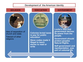 Development of  the American Identity Religion Education Government 