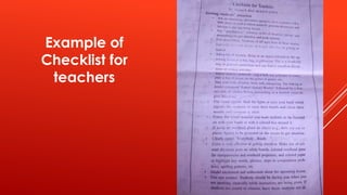 Example of
Checklist for
teachers
 