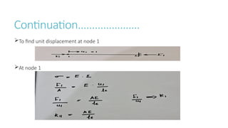 Continuation………………….
To find unit displacement at node 1
At node 1
 