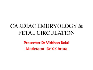CARDIAC EMBRYOLOGY &
FETAL CIRCULATION
Presenter Dr Virbhan Balai
Moderator- Dr Y.K Arora
 