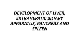 DEVELOPMENT OF LIVER,
EXTRAHEPATIC BILIARY
APPARATUS, PANCREAS AND
SPLEEN
 