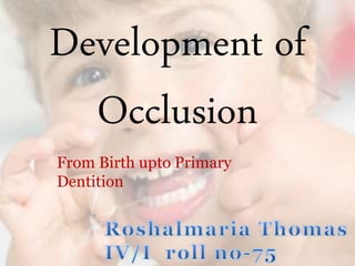 Development of
Occlusion
From Birth upto Primary
Dentition
 