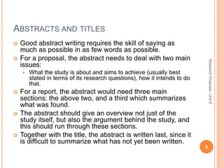 Issues Abstract Development of research proposal unit8 | PPTX