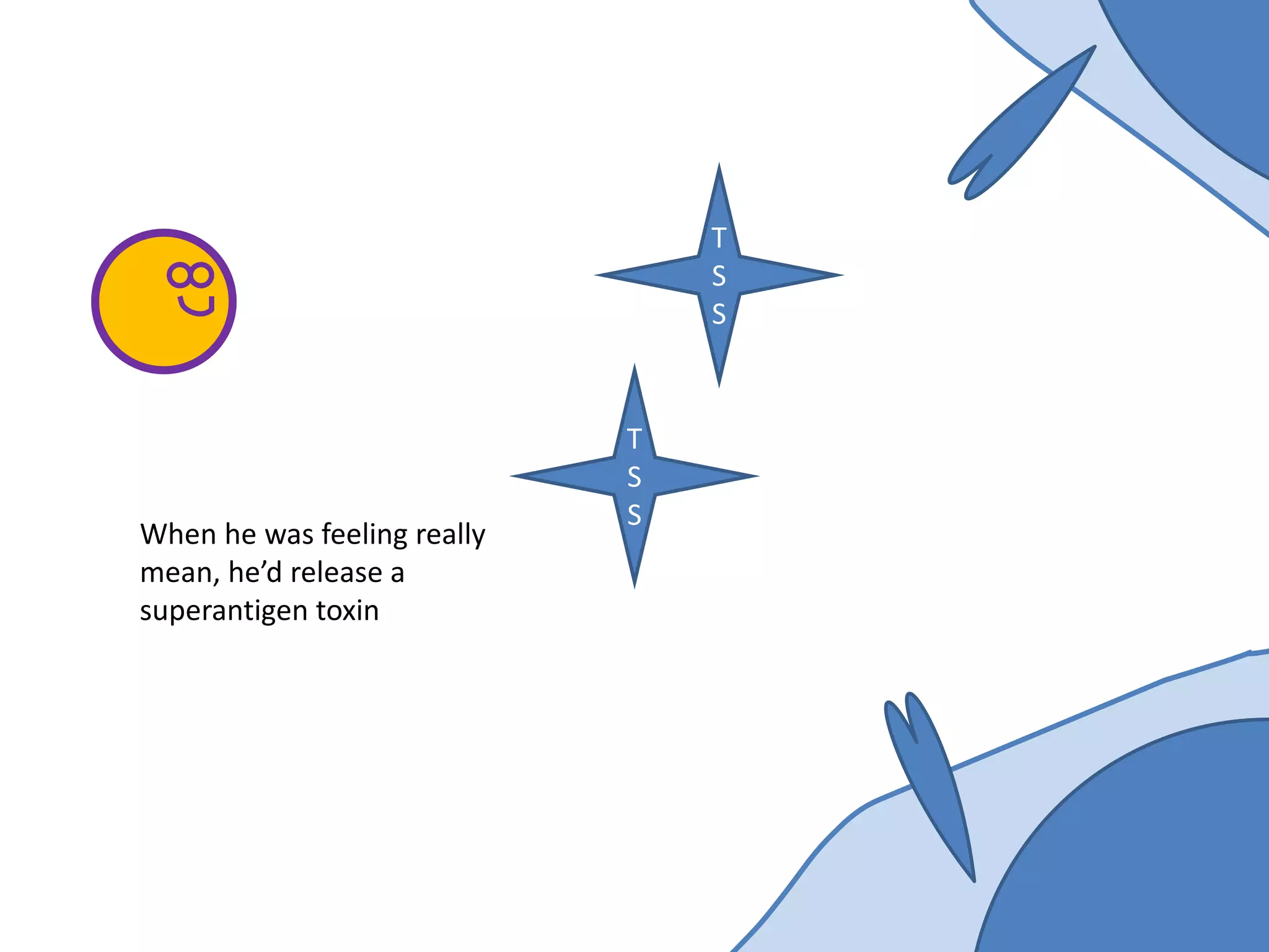 T
S
S
When he was feeling really
mean, he’d release a
superantigen toxin
T
S
S
 