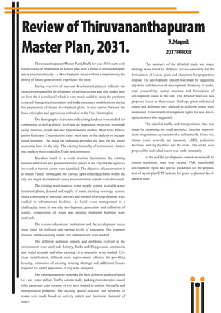 Trivandrum Develop Chart Review of Development Plans/ Master Plans of selected cities of India ...