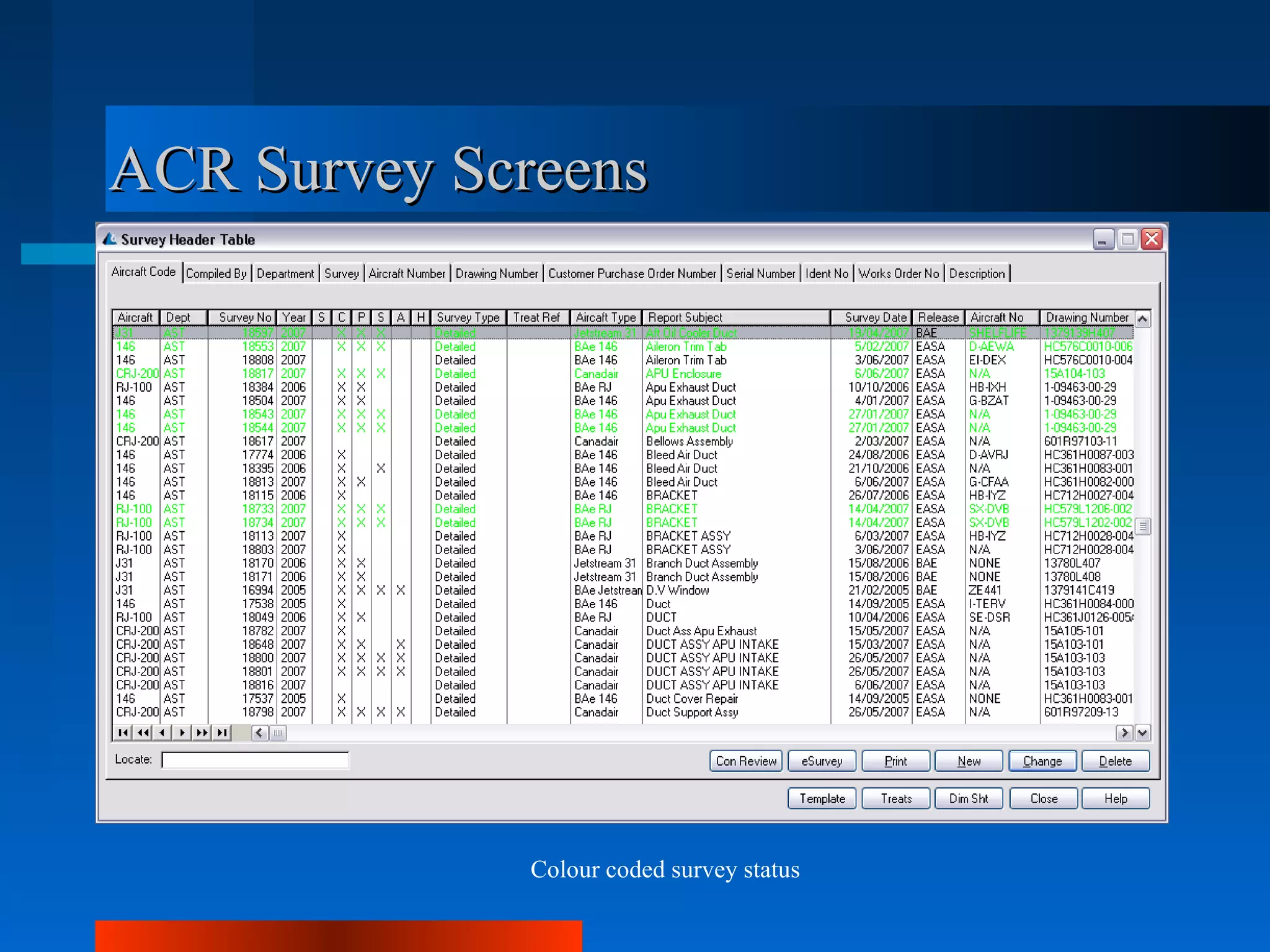 ACR Survey Screens




              Colour coded survey status
 